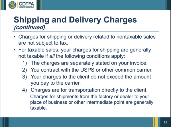 CDTFA Shipping and Delivery Charges